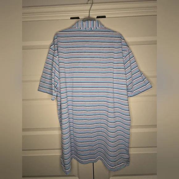 Peter Millar XL 'Summer Comfort' Polo Short Sleeve Blue Stripe - Some Pilling - Picture 2 of 16